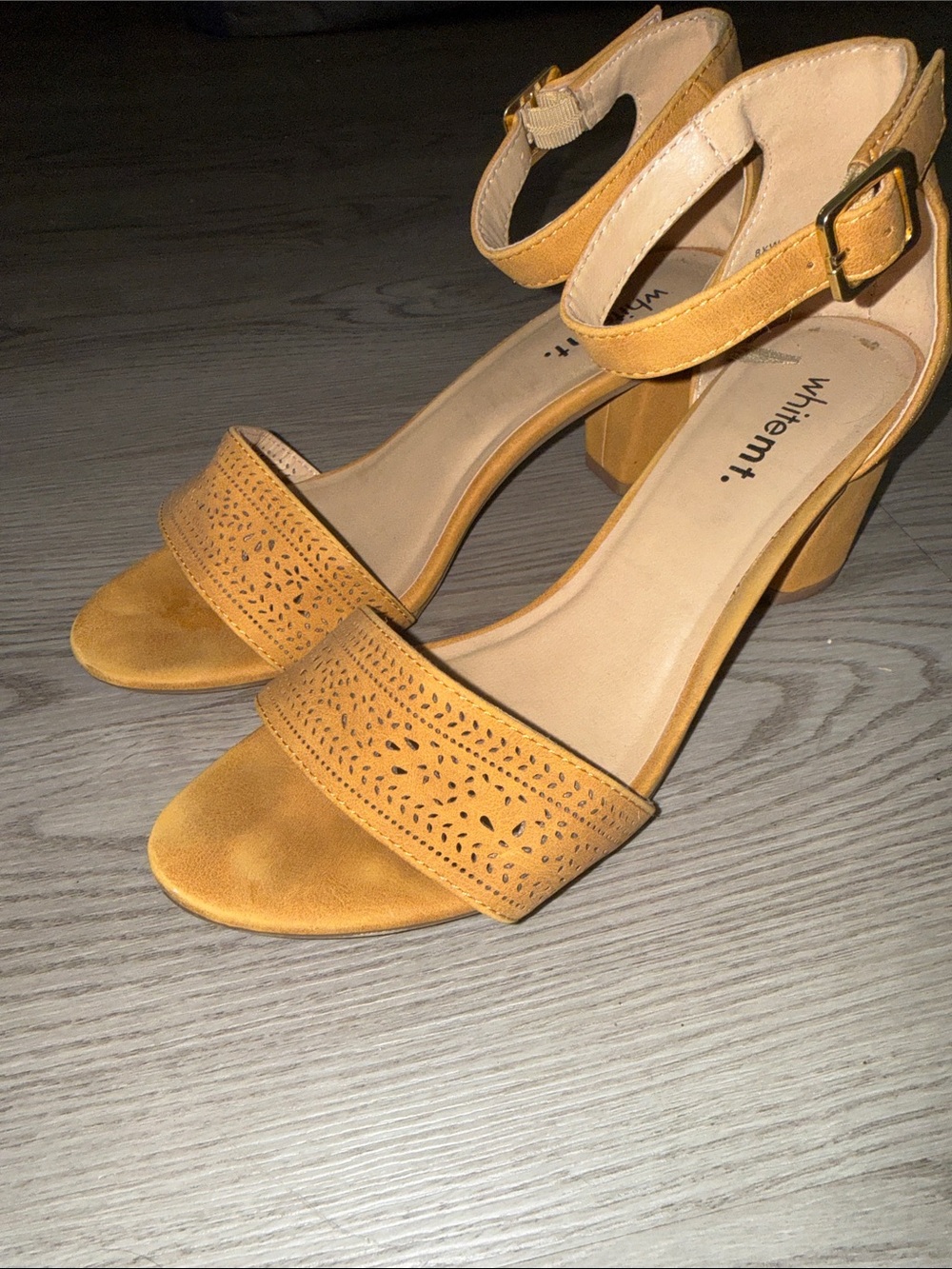 White Mt. Women's Ankle-Strap Block Heel Sandals in Mustard